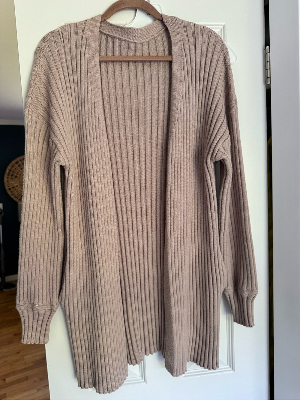 Women's Ribbed Open-Front Sweater Cardigan - Taupe